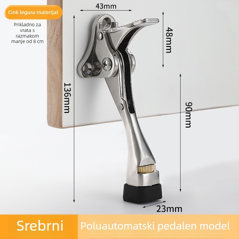 Pedalno upravljavani vrata stopper, cinkova legura, elektroplatiniranje, zidni montaža CT-01, ručno upravljanje, Feiyang, moderni minimalistički stil