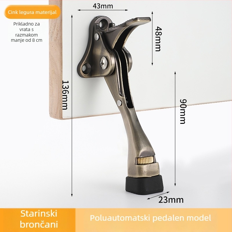 Pedalno upravljavani vrata stopper, cinkova legura, elektroplatiniranje, zidni montaža CT-01, ručno upravljanje, Feiyang, moderni minimalistički stil