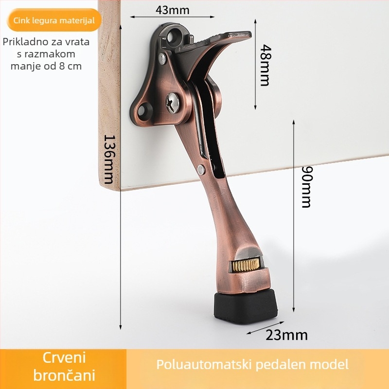 Pedalno upravljavani vrata stopper, cinkova legura, elektroplatiniranje, zidni montaža CT-01, ručno upravljanje, Feiyang, moderni minimalistički stil