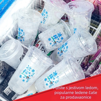 Jednokratna PET plastična čaša za hladne napitke, ovalni oblik, prozirna, zapremina 401–500 ml, pogodna za mliječni čaj i kavu