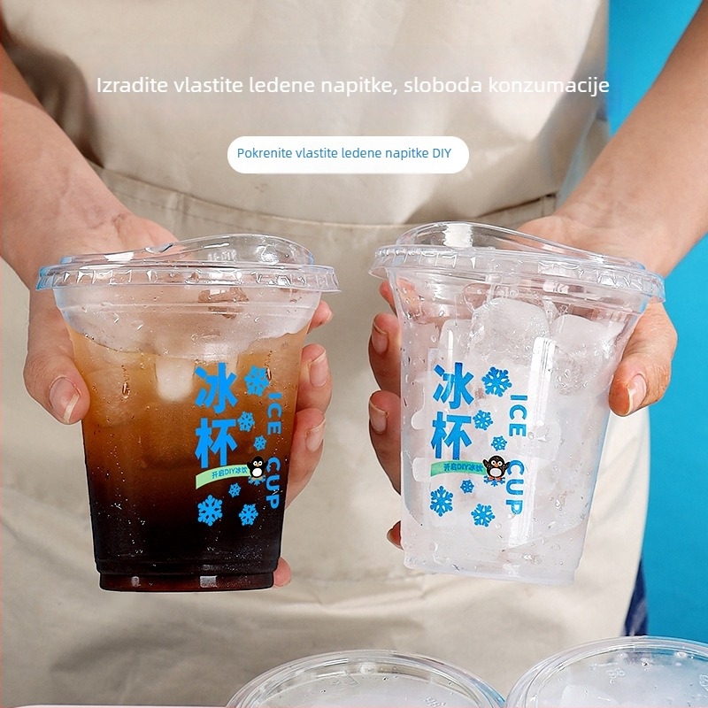Jednokratna PET plastična čaša za hladne napitke, ovalni oblik, prozirna, zapremina 401–500 ml, pogodna za mliječni čaj i kavu