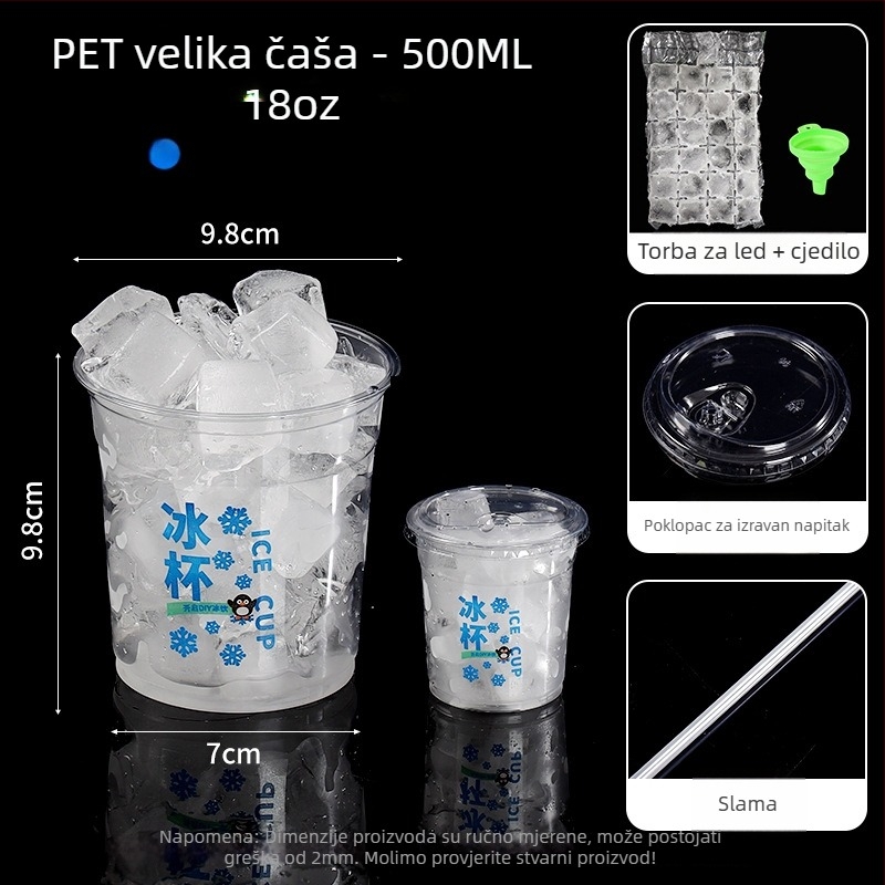 Jednokratna PET plastična čaša za hladne napitke, ovalni oblik, prozirna, zapremina 401–500 ml, pogodna za mliječni čaj i kavu