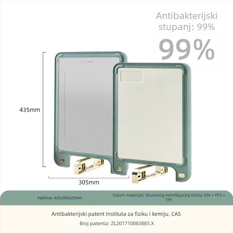 Daska za rezanje od nehrđajućeg čelika 304 – antibakterijska, protuklizna, dvostrana, kuhinjska daska