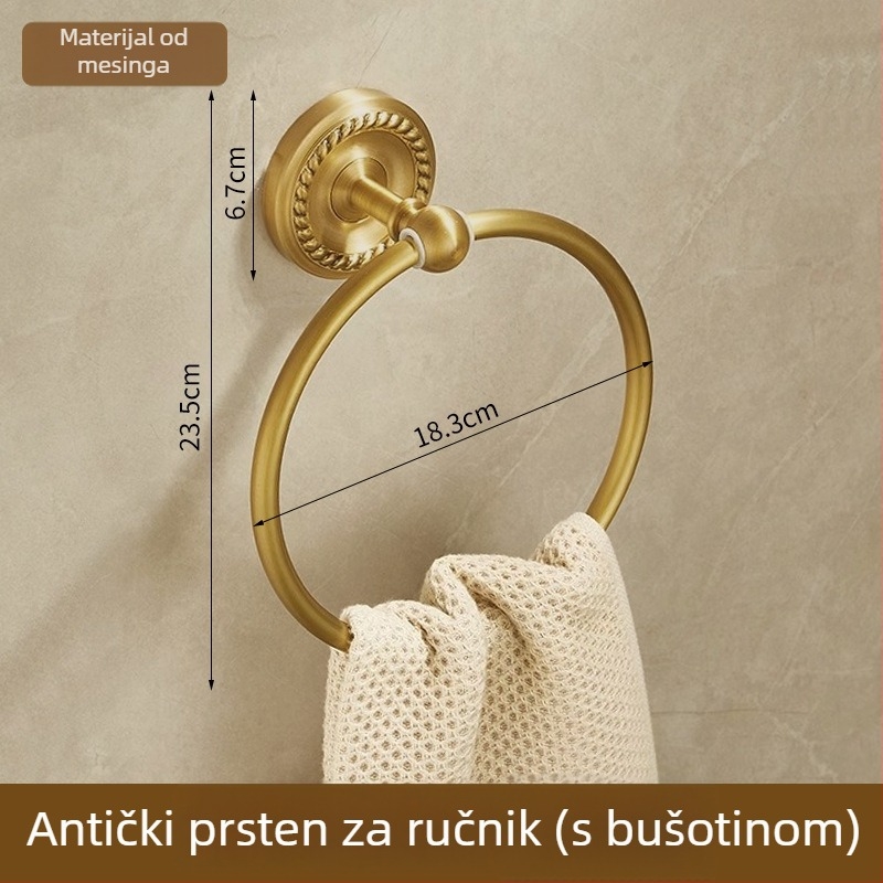 Bakreni držač za ručnike, antik stil, kupaonica, jednodjelni dizajn, brušena površina, nosivost 10 kg