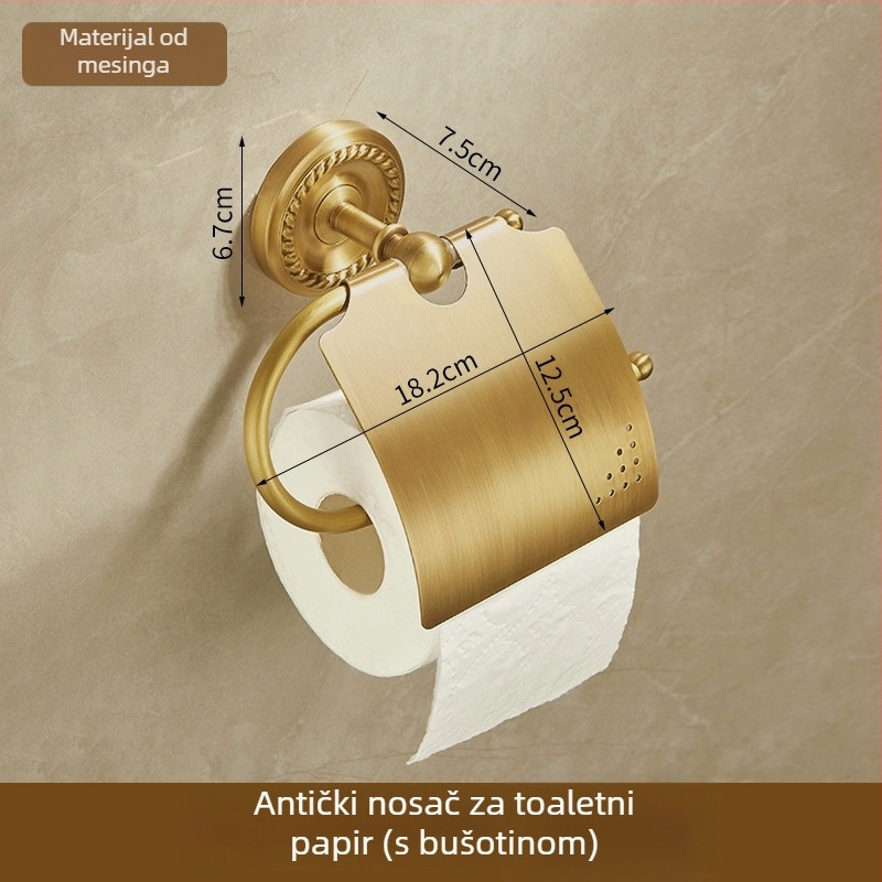 Bakreni držač za ručnike, antik stil, kupaonica, jednodjelni dizajn, brušena površina, nosivost 10 kg