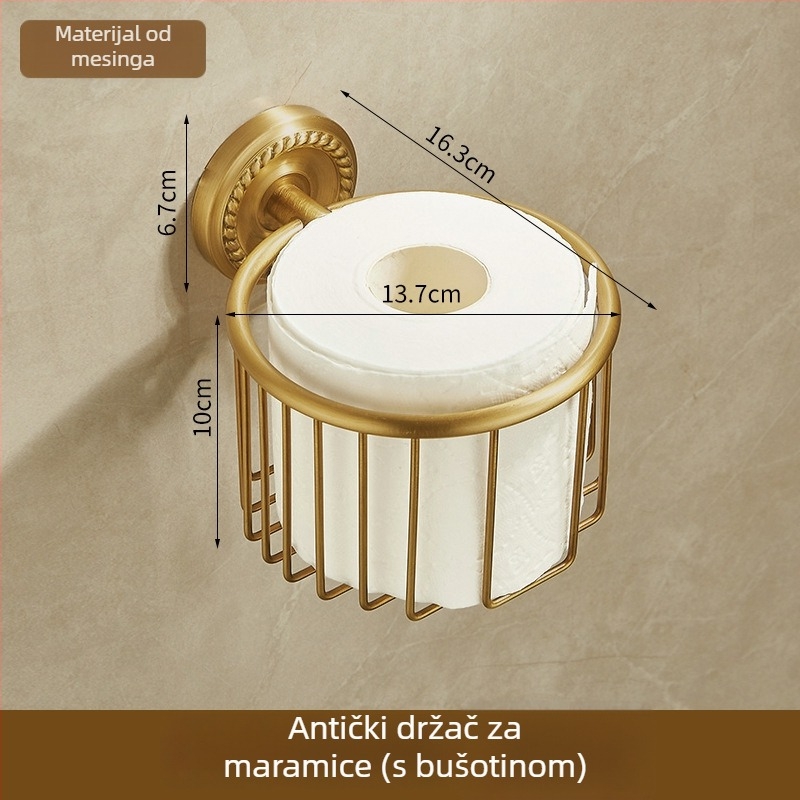 Bakreni držač za ručnike, antik stil, kupaonica, jednodjelni dizajn, brušena površina, nosivost 10 kg