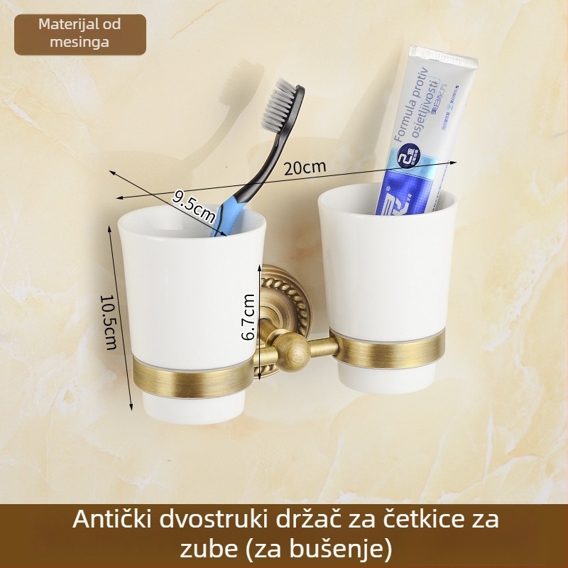Bakreni držač za ručnike, antik stil, kupaonica, jednodjelni dizajn, brušena površina, nosivost 10 kg