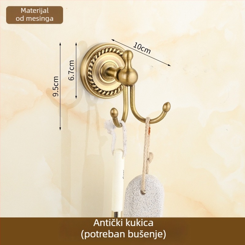 Bakreni držač za ručnike, antik stil, kupaonica, jednodjelni dizajn, brušena površina, nosivost 10 kg