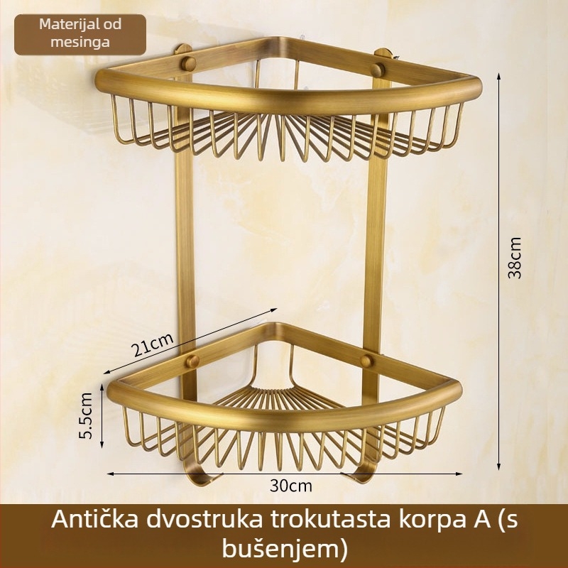 Bakreni držač za ručnike, antik stil, kupaonica, jednodjelni dizajn, brušena površina, nosivost 10 kg