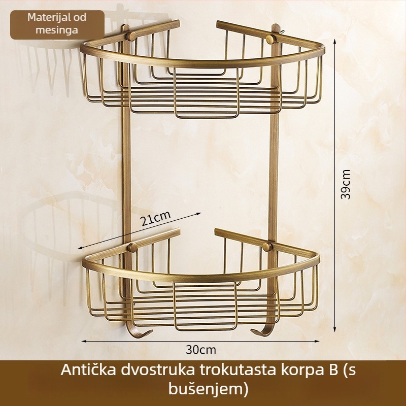 Bakreni držač za ručnike, antik stil, kupaonica, jednodjelni dizajn, brušena površina, nosivost 10 kg