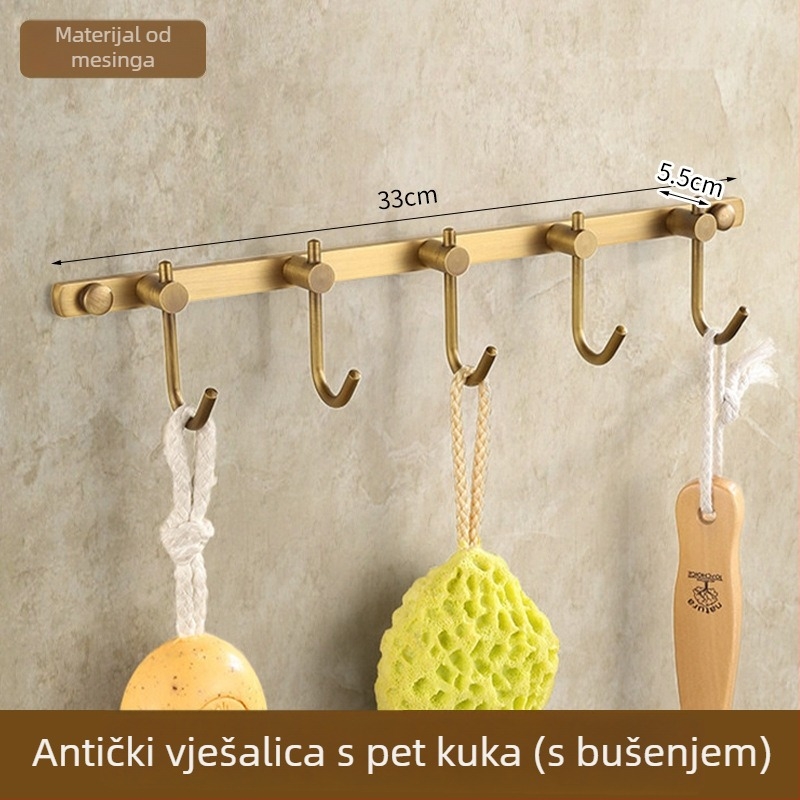 Bakreni držač za ručnike, antik stil, kupaonica, jednodjelni dizajn, brušena površina, nosivost 10 kg