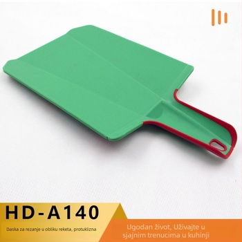 Daska za rezanje u obliku rakete, protuklizna, od vanjske plastike; prijenosna i sklopiva, namijenjena za hranu. Materijal: Plast + TPR; Porijeklo: Yangjiang; Stil: Udobno