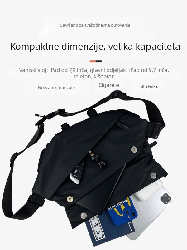 Muška torbica za prsa s poklopcem, urbanistički minimalistički stil, Oxford plat, podstava od poliestera