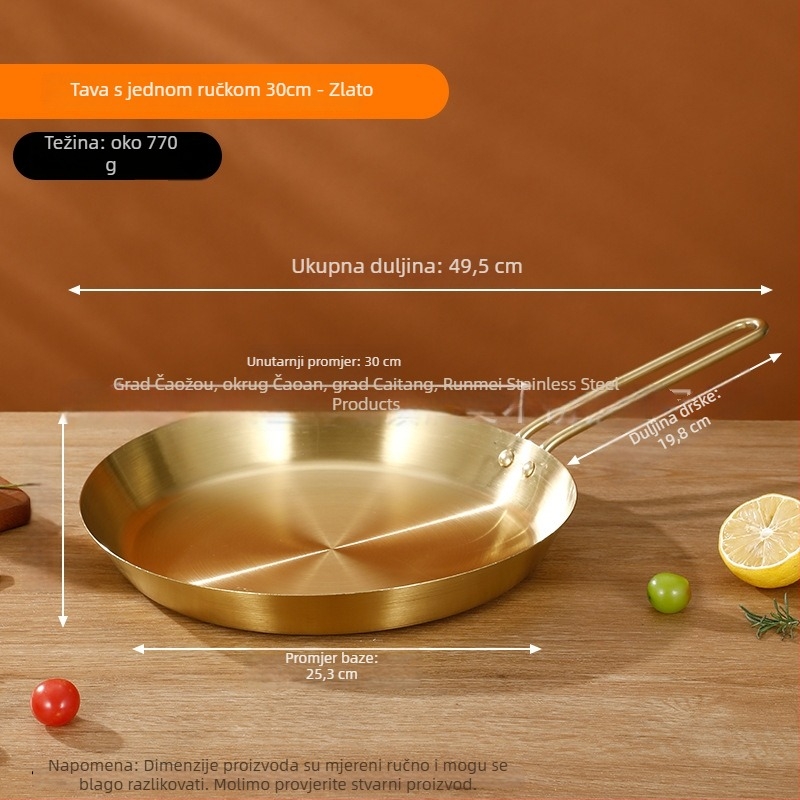 Tiganj za prženje od prehrambene nehrđajuće čelika 201, trostruko debela konstrukcija za ravnomjernu raspodjelu topline, drška protiv opeklina, pogodan za prženje odresaka, jaja i palačinki