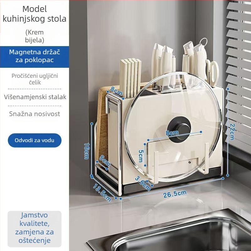 Kuhinjski držač noževa – višestruki, pomični, od karbonske čeli, nordičkog stila, pravokutnog dizajna