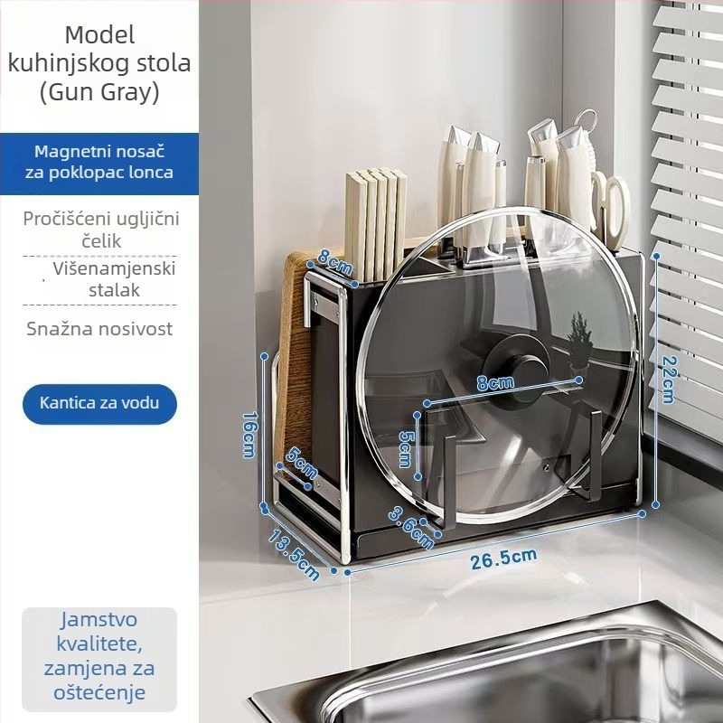 Kuhinjski držač noževa – višestruki, pomični, od karbonske čeli, nordičkog stila, pravokutnog dizajna