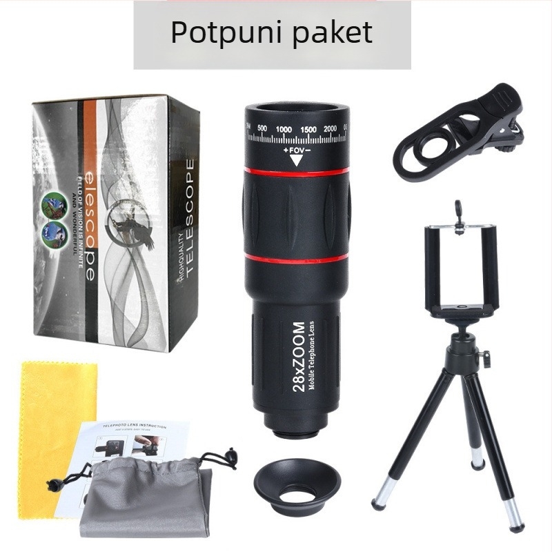 Monokularni teleskop za pametni telefon, 18× povećanje, model Red Circle Long Style, vanjska fotografija za koncerte