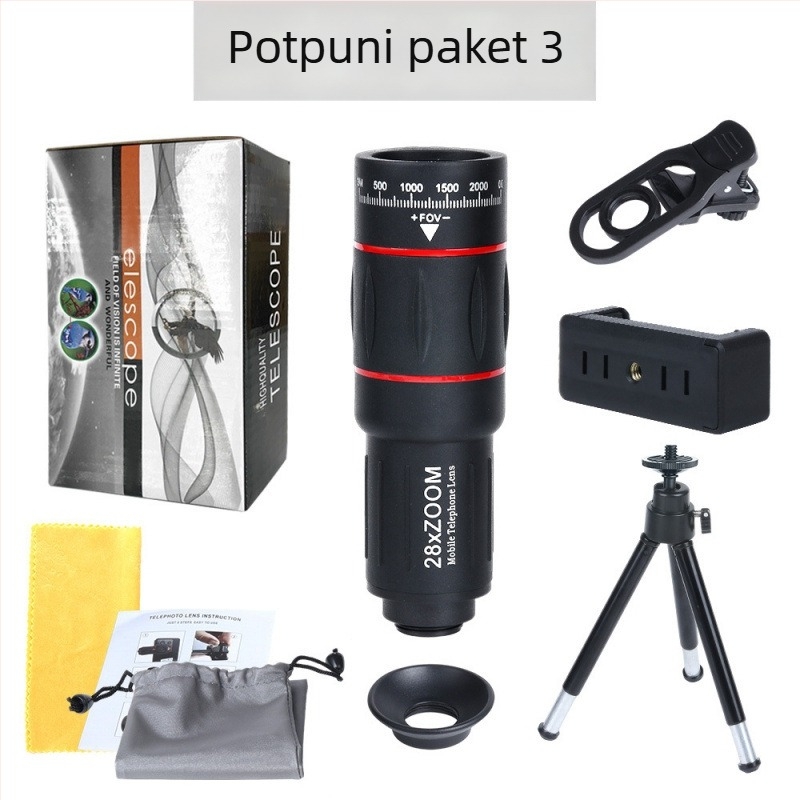 Monokularni teleskop za pametni telefon, 18× povećanje, model Red Circle Long Style, vanjska fotografija za koncerte