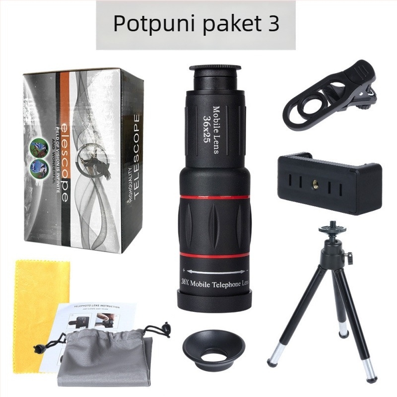 Monokularni teleskop za pametni telefon, 18× povećanje, model Red Circle Long Style, vanjska fotografija za koncerte