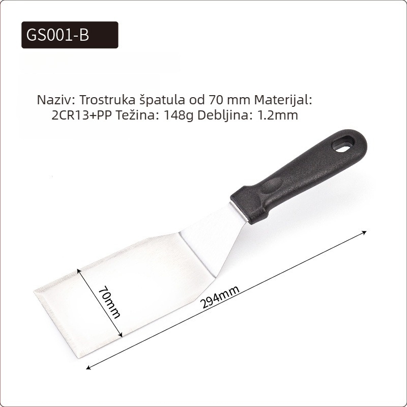 Set teppanyaki špatula od nehrđajućeg čelika za vanjsko roštiljanje — moderni minimalistički dizajn, uključuje špatule za steak i palačinke, prilagodljive