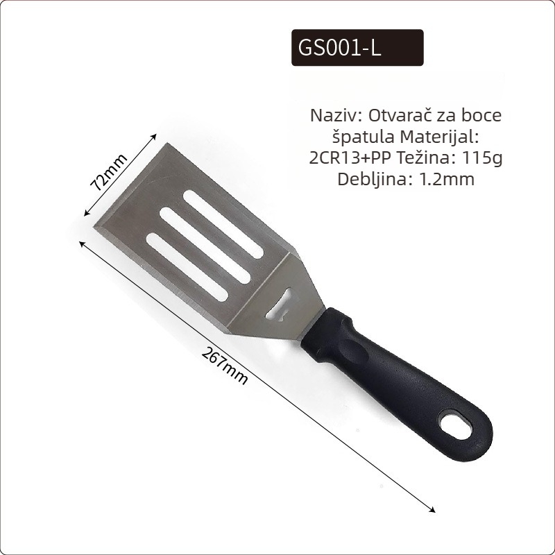 Set teppanyaki špatula od nehrđajućeg čelika za vanjsko roštiljanje — moderni minimalistički dizajn, uključuje špatule za steak i palačinke, prilagodljive