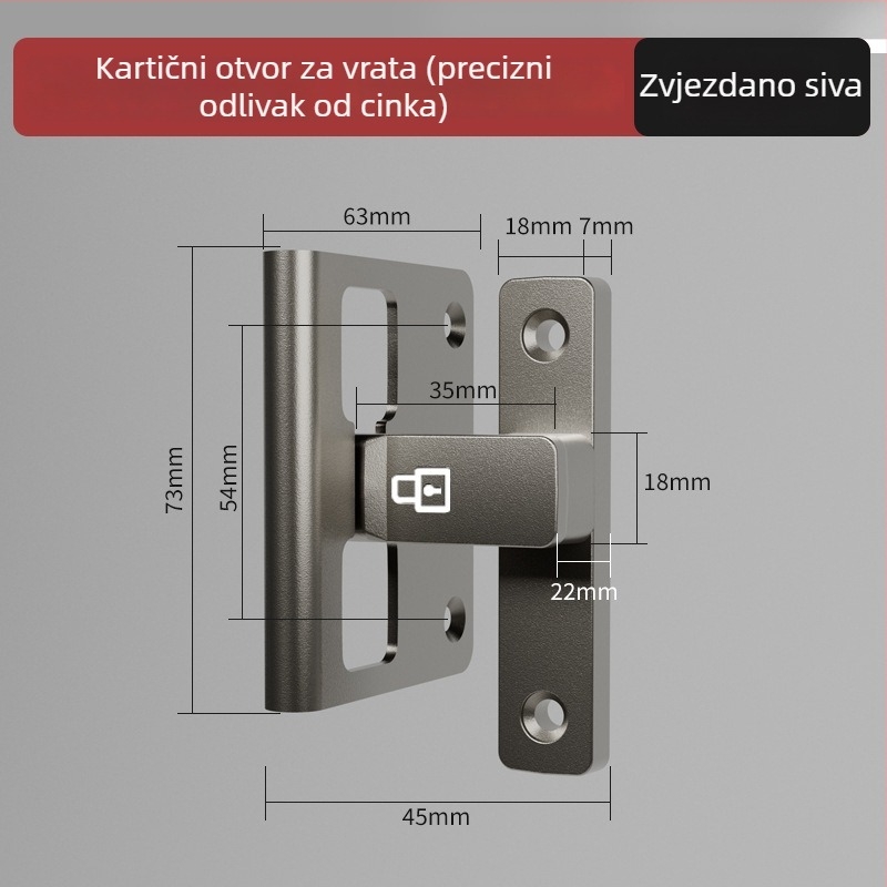 Vrata zasun Tip A, Model 83 Buckle, Cinkov lit, Pješčani završni, Montaža na površinu, Unutarnja uporaba