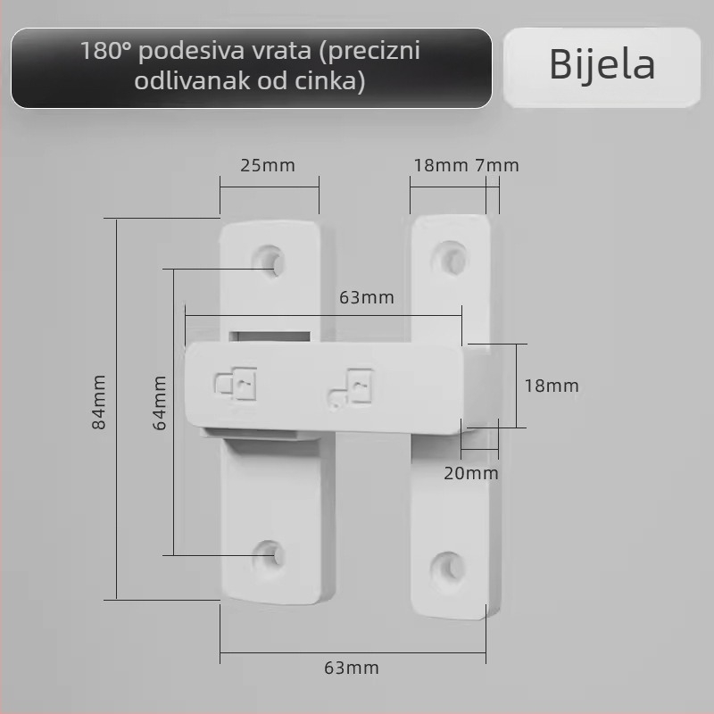Vrata zasun Tip A, Model 83 Buckle, Cinkov lit, Pješčani završni, Montaža na površinu, Unutarnja uporaba