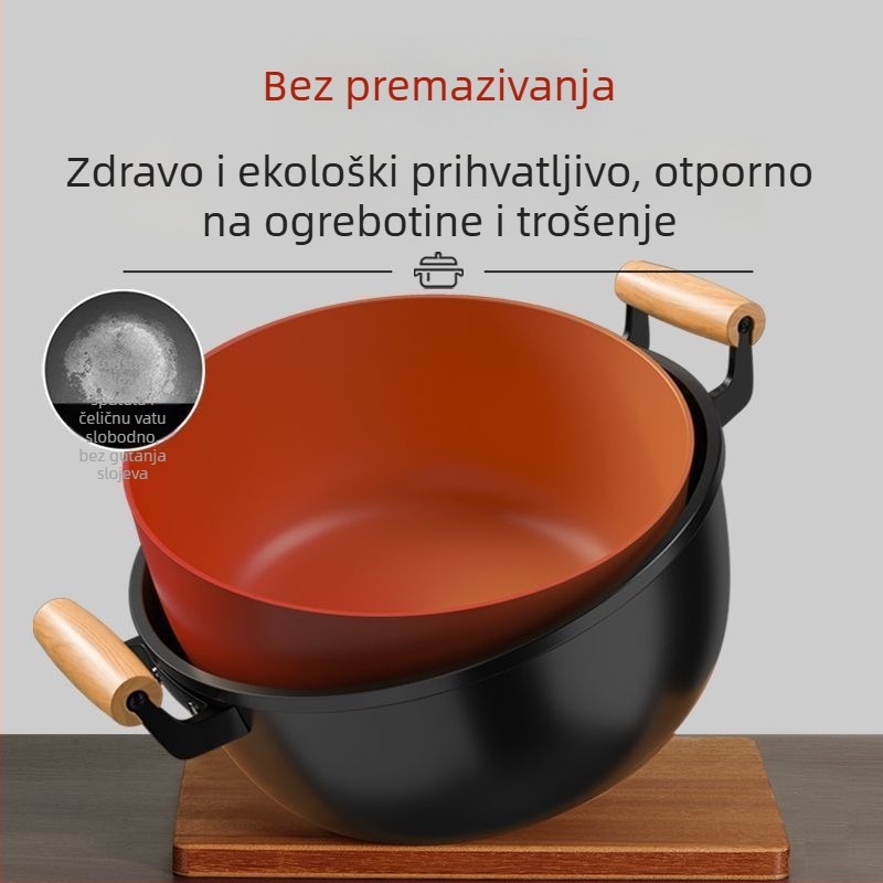 Litinasti wok s dubokim stranama, dvostrukim ručkama, bez premaza, stakleni poklopac, kompatibilan sa svim pločama