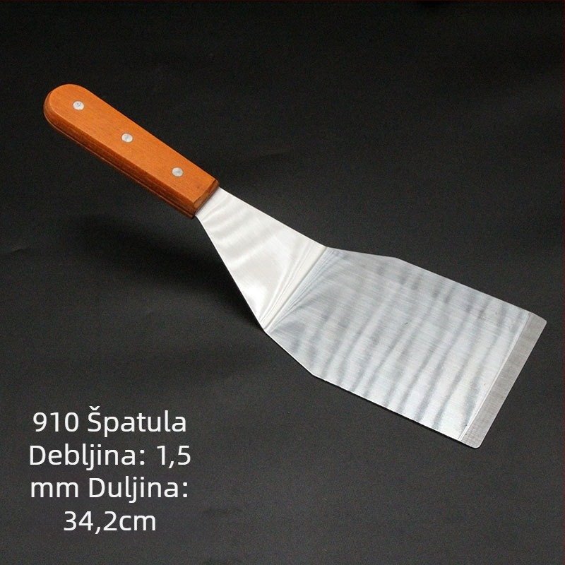 Teppanyaki set spatula s drvenom drškom, od nehrđajućeg čelika – visoka otpornost na temperaturu, anti-opeklina, uključuje spatulu za steak i roštilj
