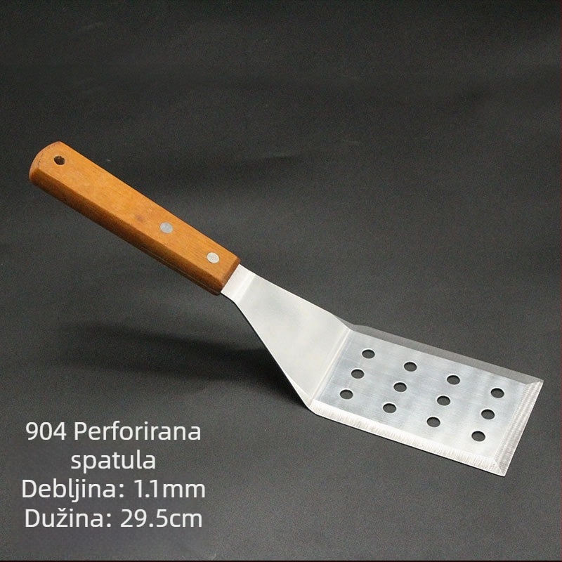 Teppanyaki set spatula s drvenom drškom, od nehrđajućeg čelika – visoka otpornost na temperaturu, anti-opeklina, uključuje spatulu za steak i roštilj