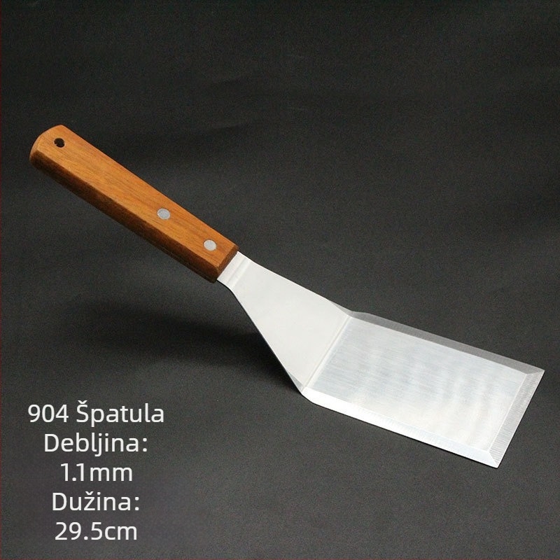 Teppanyaki set spatula s drvenom drškom, od nehrđajućeg čelika – visoka otpornost na temperaturu, anti-opeklina, uključuje spatulu za steak i roštilj