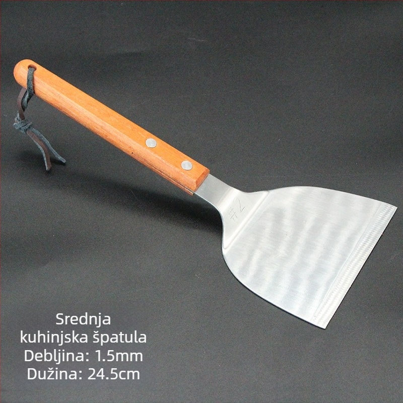 Teppanyaki set spatula s drvenom drškom, od nehrđajućeg čelika – visoka otpornost na temperaturu, anti-opeklina, uključuje spatulu za steak i roštilj