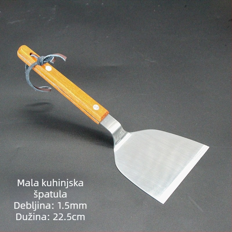 Teppanyaki set spatula s drvenom drškom, od nehrđajućeg čelika – visoka otpornost na temperaturu, anti-opeklina, uključuje spatulu za steak i roštilj