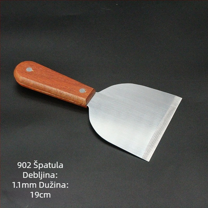 Teppanyaki set spatula s drvenom drškom, od nehrđajućeg čelika – visoka otpornost na temperaturu, anti-opeklina, uključuje spatulu za steak i roštilj