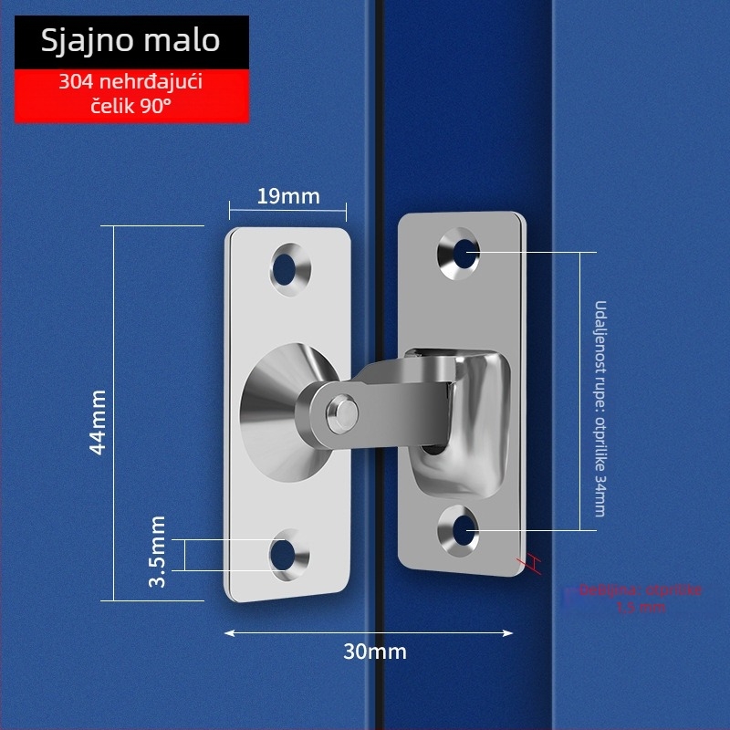 90 stupnjeva brava za vrata od nehrđajućeg čelika – Tip A, brušeni završni sloj, model 90 Degree Door Buckle, Orford