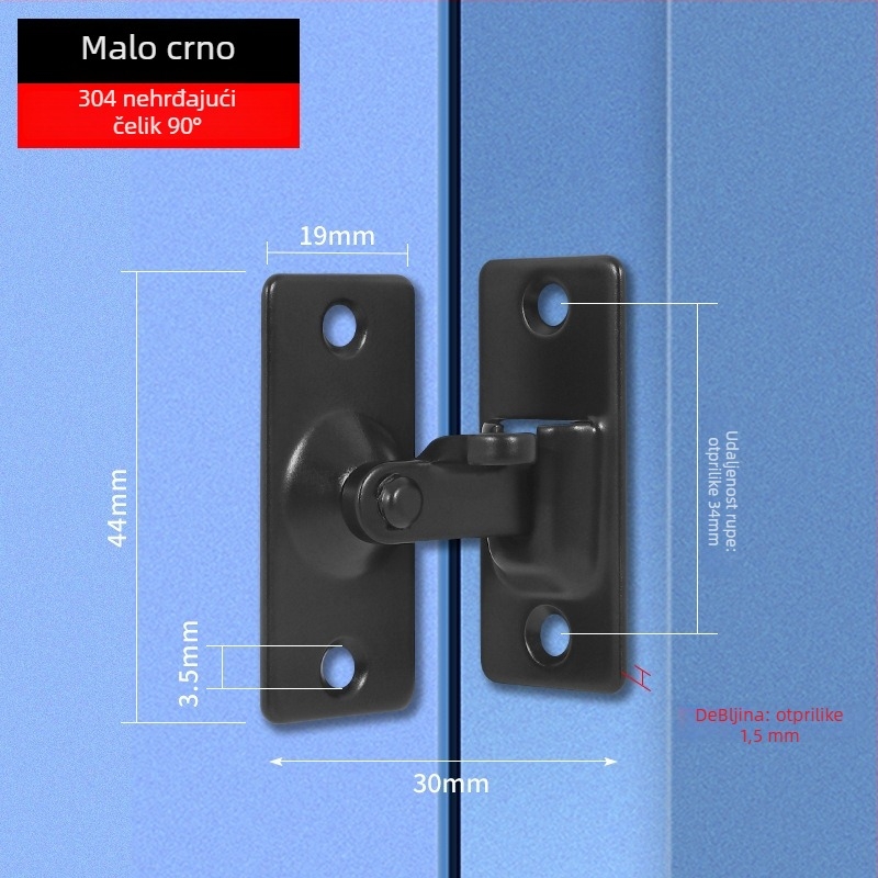 90 stupnjeva brava za vrata od nehrđajućeg čelika – Tip A, brušeni završni sloj, model 90 Degree Door Buckle, Orford