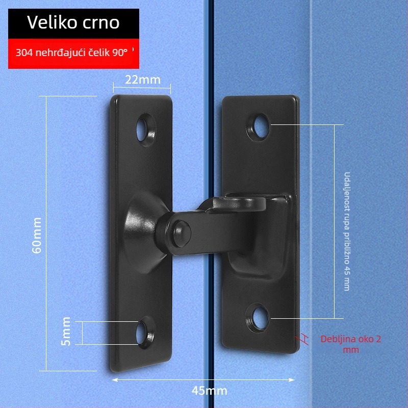 90 stupnjeva brava za vrata od nehrđajućeg čelika – Tip A, brušeni završni sloj, model 90 Degree Door Buckle, Orford