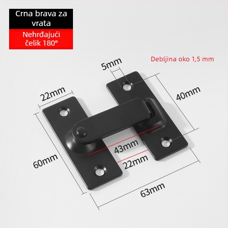 90 stupnjeva brava za vrata od nehrđajućeg čelika – Tip A, brušeni završni sloj, model 90 Degree Door Buckle, Orford