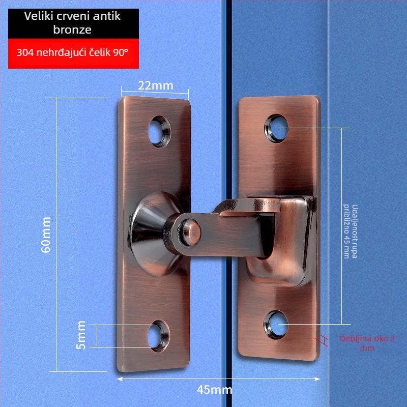 90 stupnjeva brava za vrata od nehrđajućeg čelika – Tip A, brušeni završni sloj, model 90 Degree Door Buckle, Orford