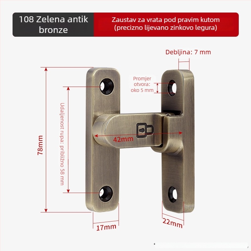 90 stupnjeva brava za vrata od nehrđajućeg čelika – Tip A, brušeni završni sloj, model 90 Degree Door Buckle, Orford