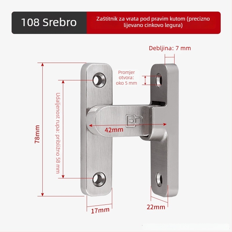 90 stupnjeva brava za vrata od nehrđajućeg čelika – Tip A, brušeni završni sloj, model 90 Degree Door Buckle, Orford