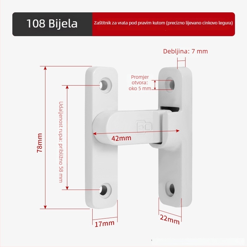 90 stupnjeva brava za vrata od nehrđajućeg čelika – Tip A, brušeni završni sloj, model 90 Degree Door Buckle, Orford