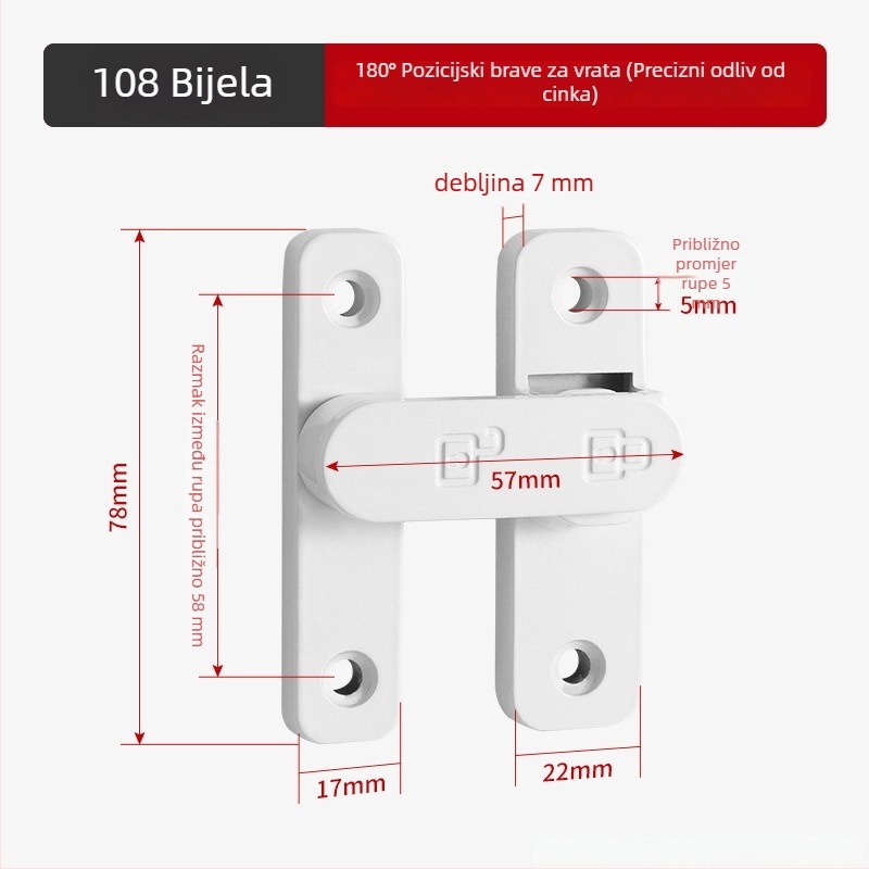 90 stupnjeva brava za vrata od nehrđajućeg čelika – Tip A, brušeni završni sloj, model 90 Degree Door Buckle, Orford