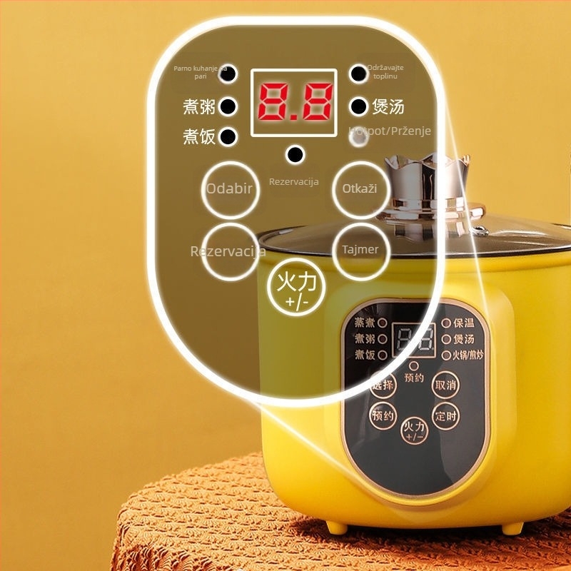 Višenamjenska električna posuda za kuhanje – para, prženje, kuhanje, topliji lonac; 600 W • kapacitet 1–2 L • unutarnja posuda od nehrđajućeg čelika • mikroprocesorsko upravljanje • regulacija temperature