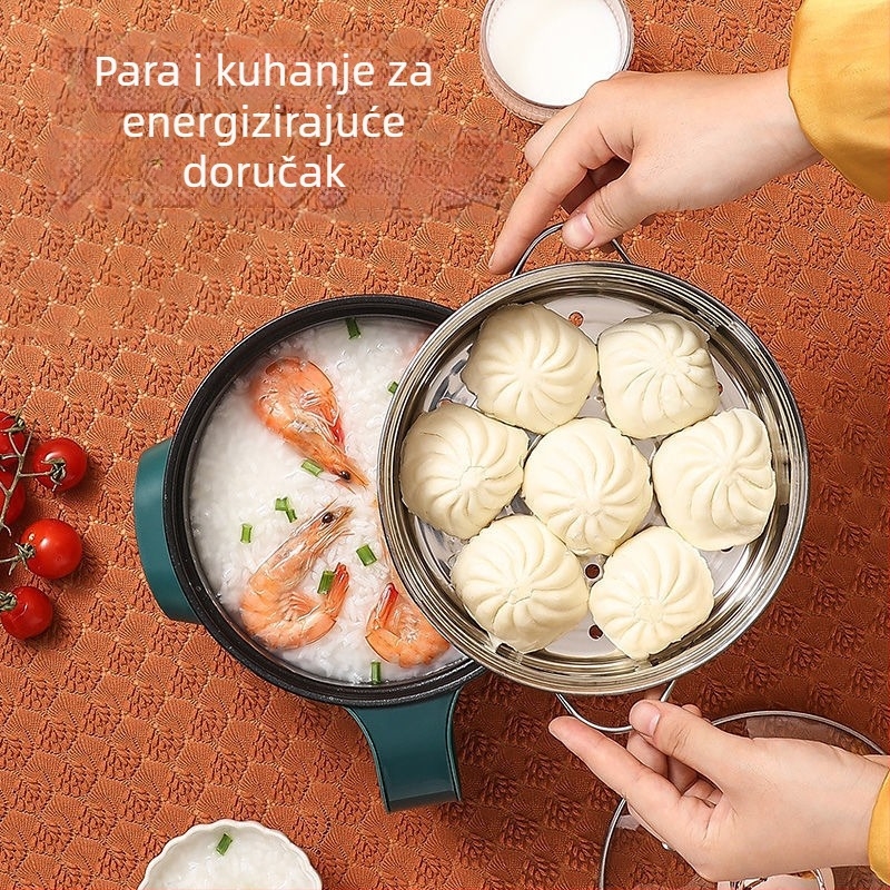 Višenamjenska električna posuda za kuhanje – para, prženje, kuhanje, topliji lonac; 600 W • kapacitet 1–2 L • unutarnja posuda od nehrđajućeg čelika • mikroprocesorsko upravljanje • regulacija temperature