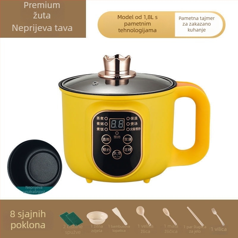 Višenamjenska električna posuda za kuhanje – para, prženje, kuhanje, topliji lonac; 600 W • kapacitet 1–2 L • unutarnja posuda od nehrđajućeg čelika • mikroprocesorsko upravljanje • regulacija temperature