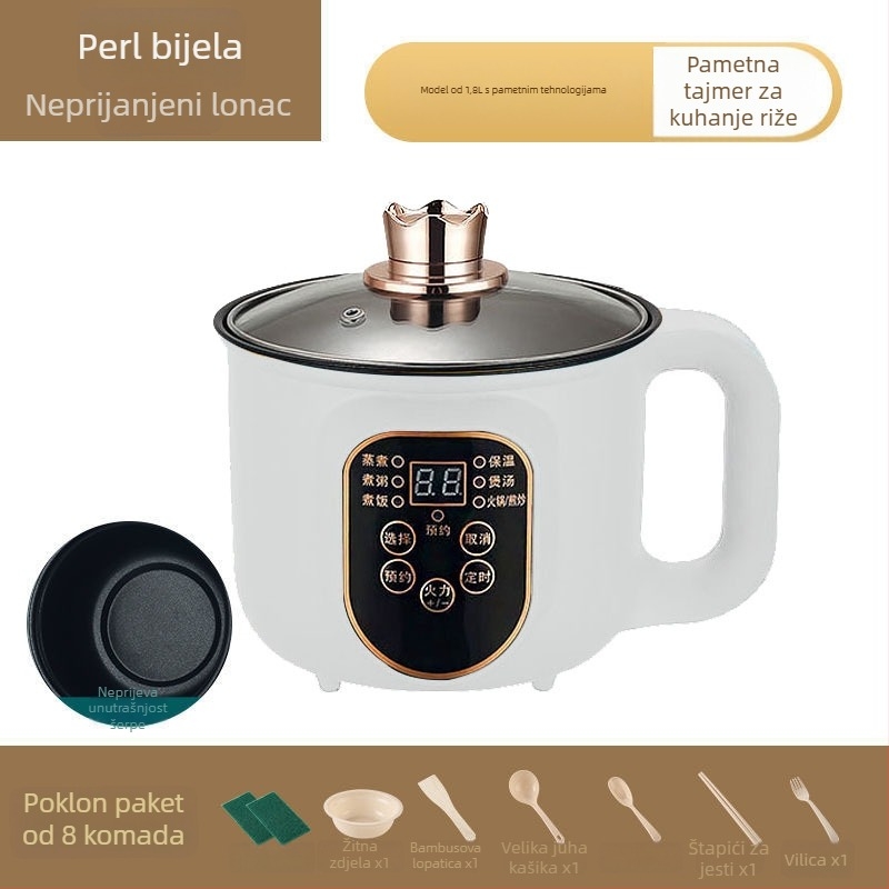 Višenamjenska električna posuda za kuhanje – para, prženje, kuhanje, topliji lonac; 600 W • kapacitet 1–2 L • unutarnja posuda od nehrđajućeg čelika • mikroprocesorsko upravljanje • regulacija temperature