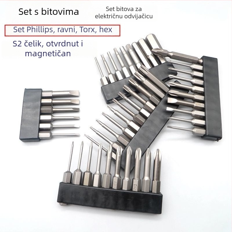 Čvrsti magnetski set bitova za odvijač: Philips, ravni, Torx i HEX bitovi, za bežične i ručne bušilice