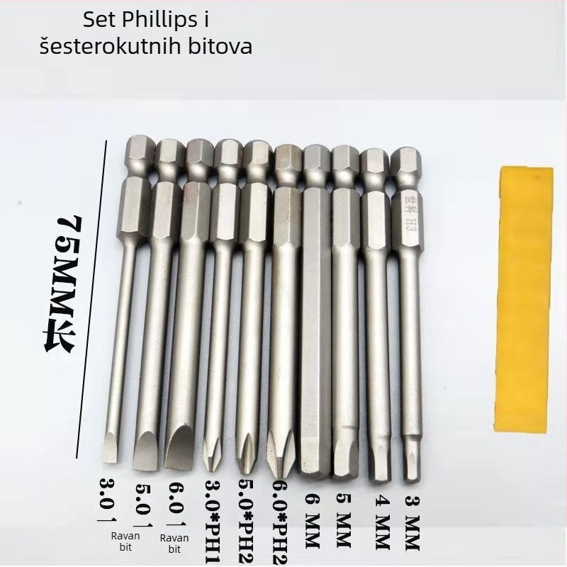 Čvrsti magnetski set bitova za odvijač: Philips, ravni, Torx i HEX bitovi, za bežične i ručne bušilice