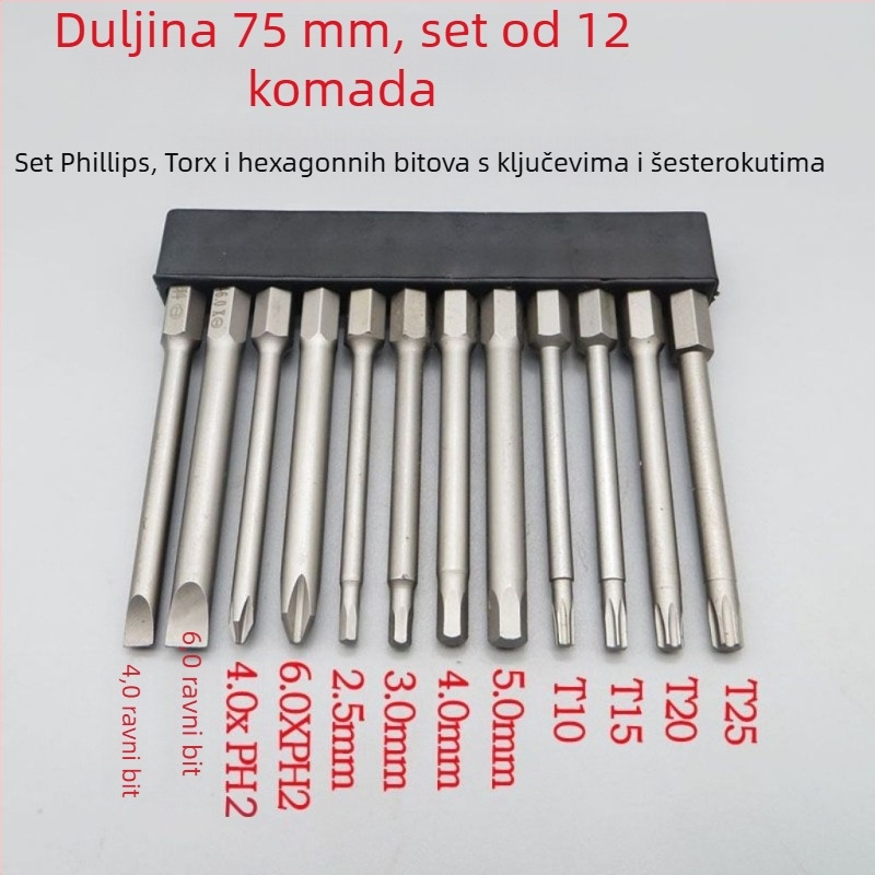 Čvrsti magnetski set bitova za odvijač: Philips, ravni, Torx i HEX bitovi, za bežične i ručne bušilice